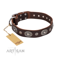 C224 - PRICE LEVEL 2 -'Extra Pizzazz' FDT Artisan Adorned Brown Leather Dog Collar